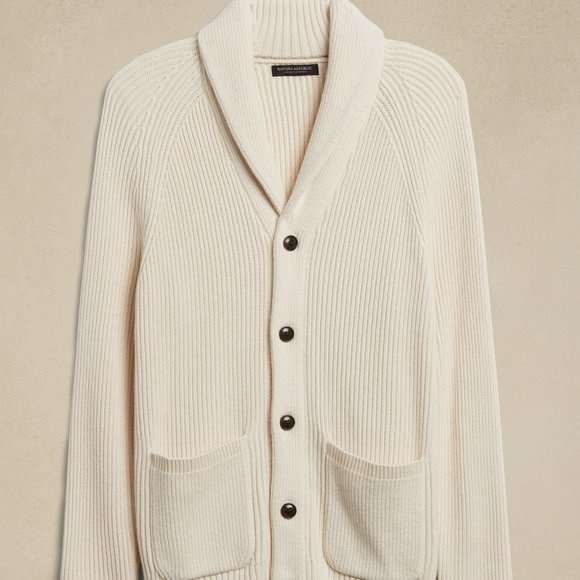 Banana Republic Organic Cotton Shawl-Collar Ribbed Cardigan - XXL Tall - Picture 2 of 9
